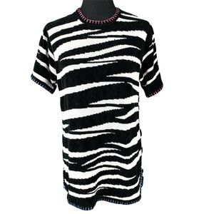 Quacker Factory Black and White Striped Zebra Print Sweater